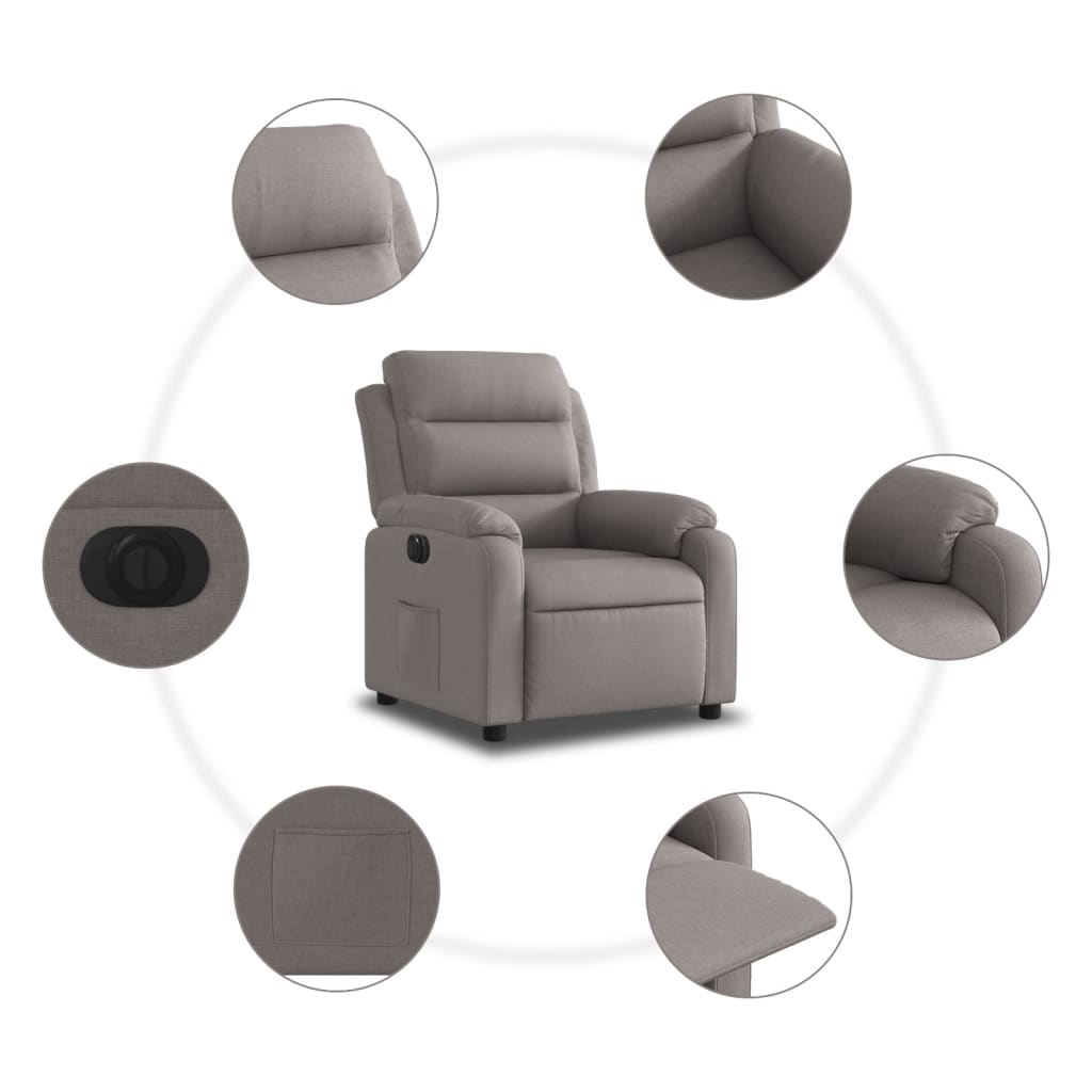 Fauteuil verstelbaar elektrisch stof taupe