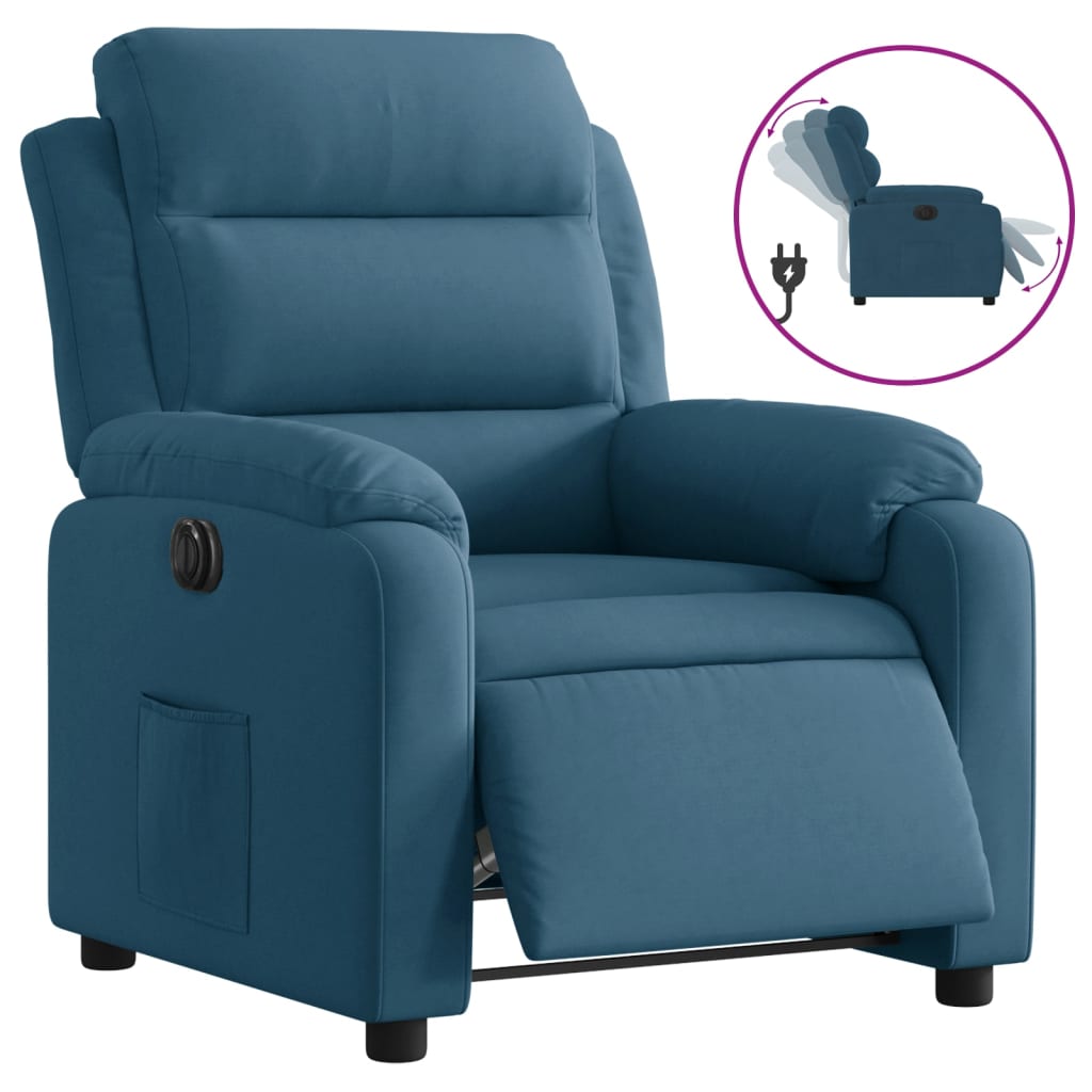 Fauteuil elektrisch verstelbaar fluweel blauw