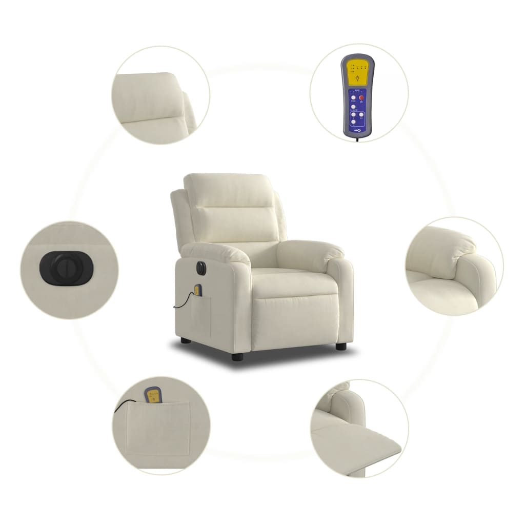 Massagestoel elektrisch verstelbaar fluweel crèmekleurig