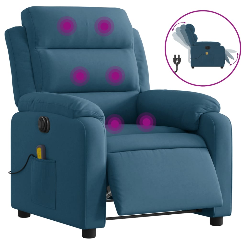Massagestoel elektrisch verstelbaar fluweel blauw