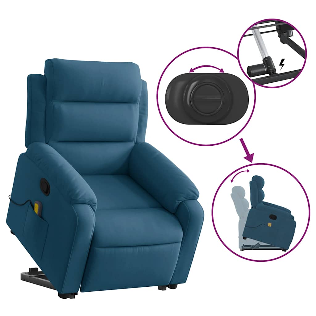 Sta-op-massagestoel verstelbaar fluweel blauw