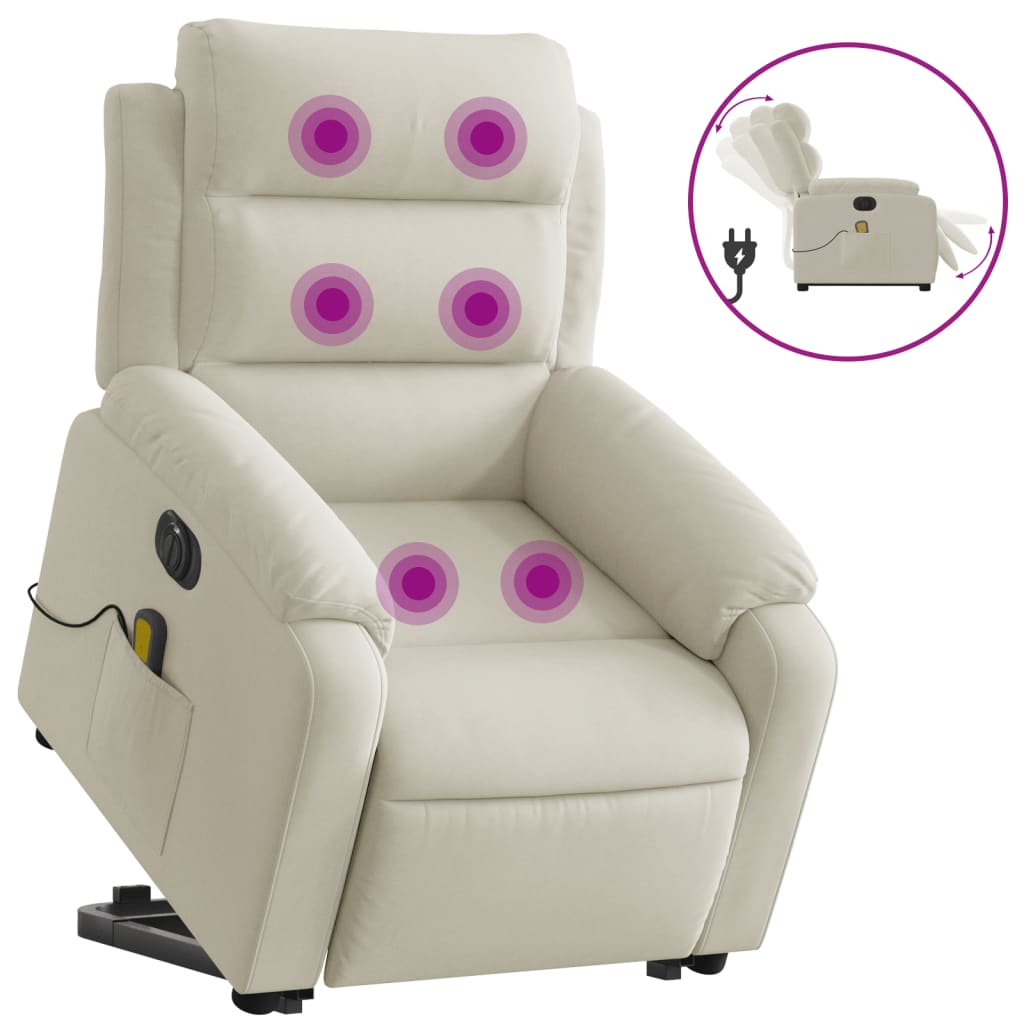 Sta-op-massagestoel elektrisch verstelbaar fluweel crèmekleurig