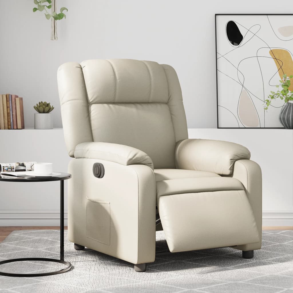 Fauteuil elektrisch verstelbaar kunstleer crèmekleurig
