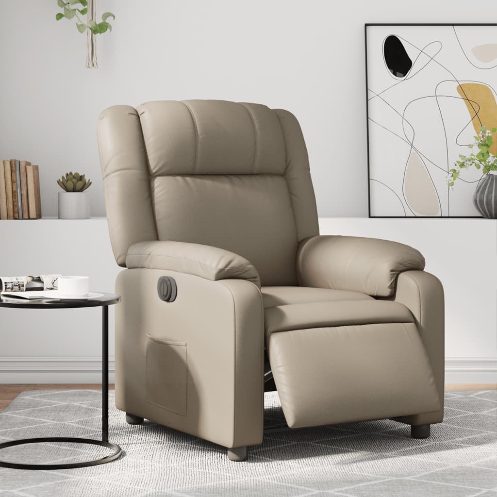 Fauteuil verstelbaar elektrisch kunstleer cappuccinokleurig