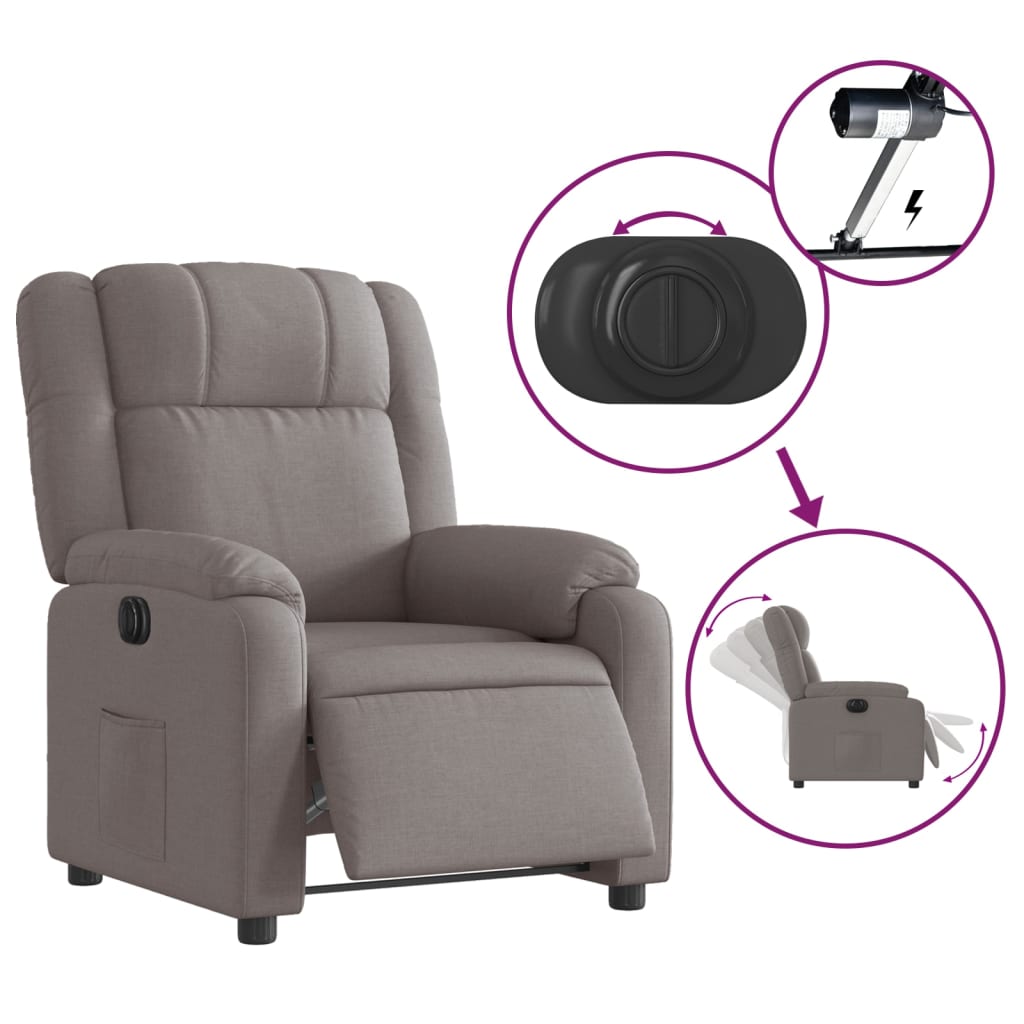 Fauteuil verstelbaar elektrisch stof taupe