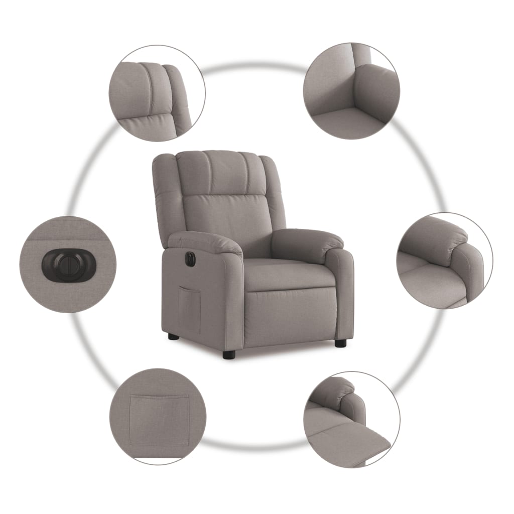 Fauteuil verstelbaar elektrisch stof taupe