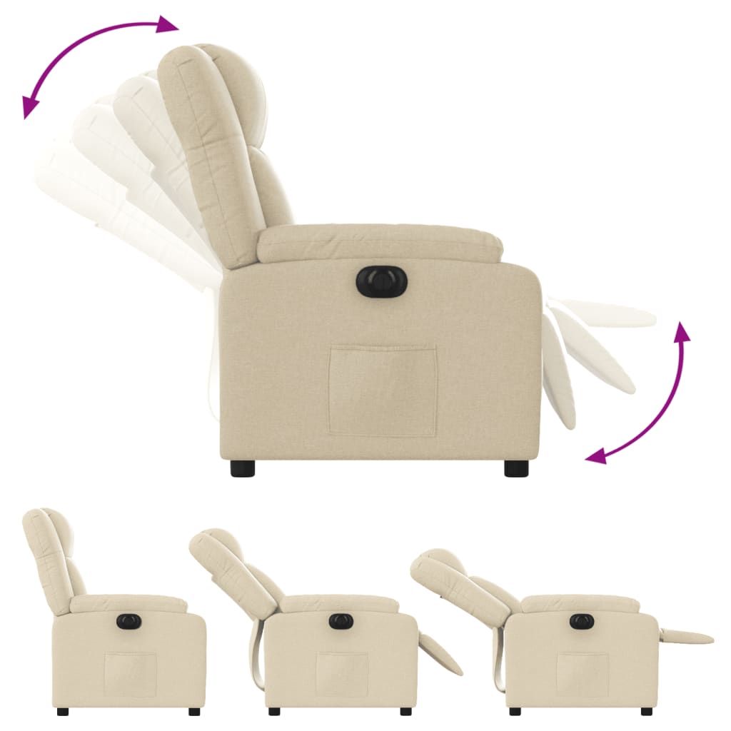 Fauteuil verstelbaar elektrisch stof crèmekleurig
