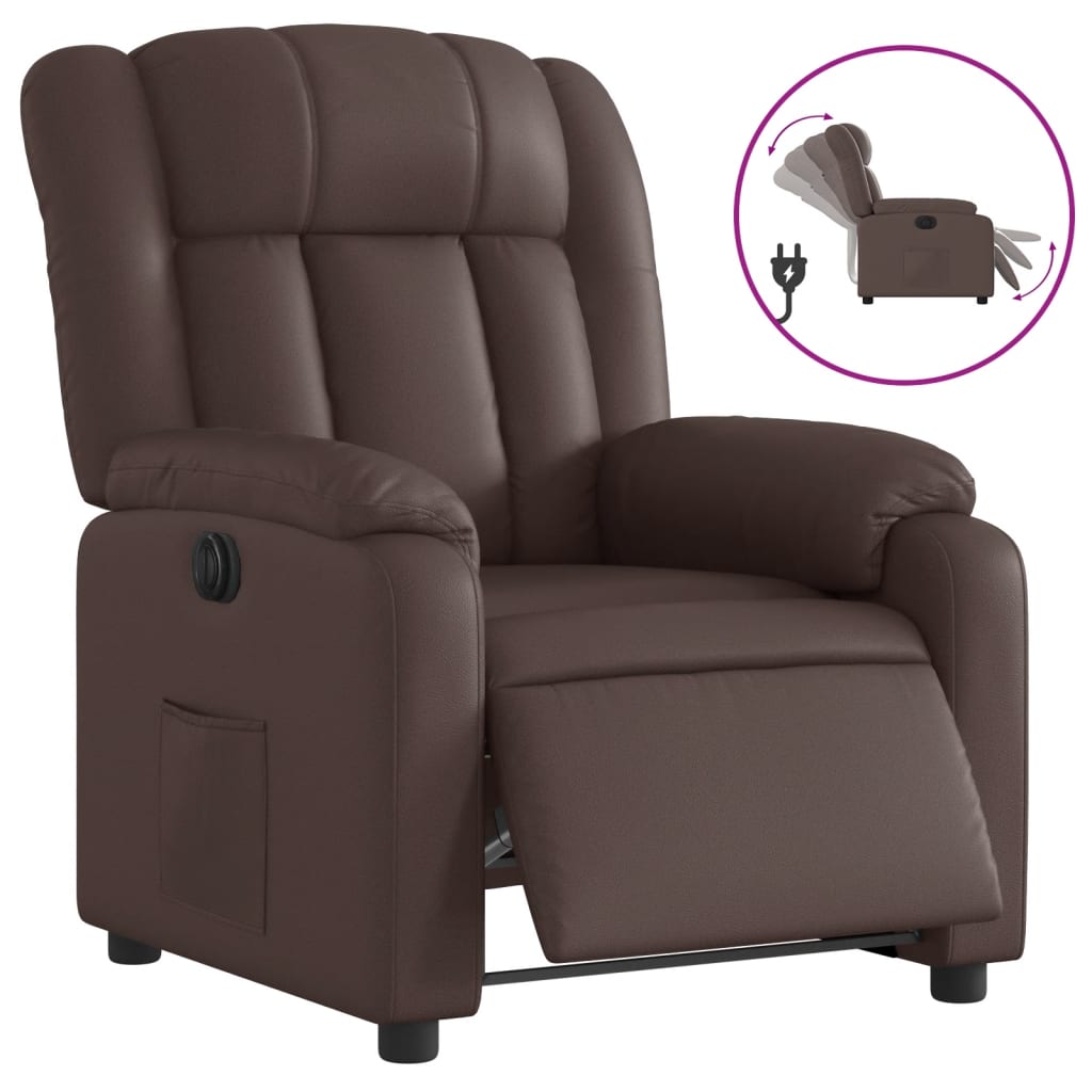 Fauteuil verstelbaar elektrisch kunstleer bruin