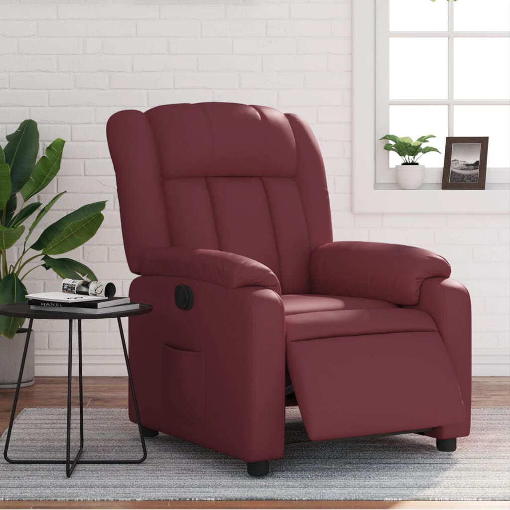 Fauteuil verstelbaar elektrisch kunstleer wijnrood