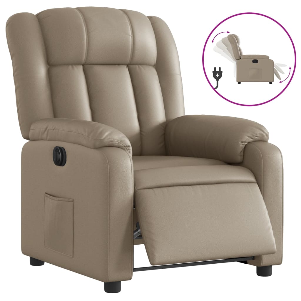 Fauteuil verstelbaar elektrisch kunstleer cappuccinokleurig