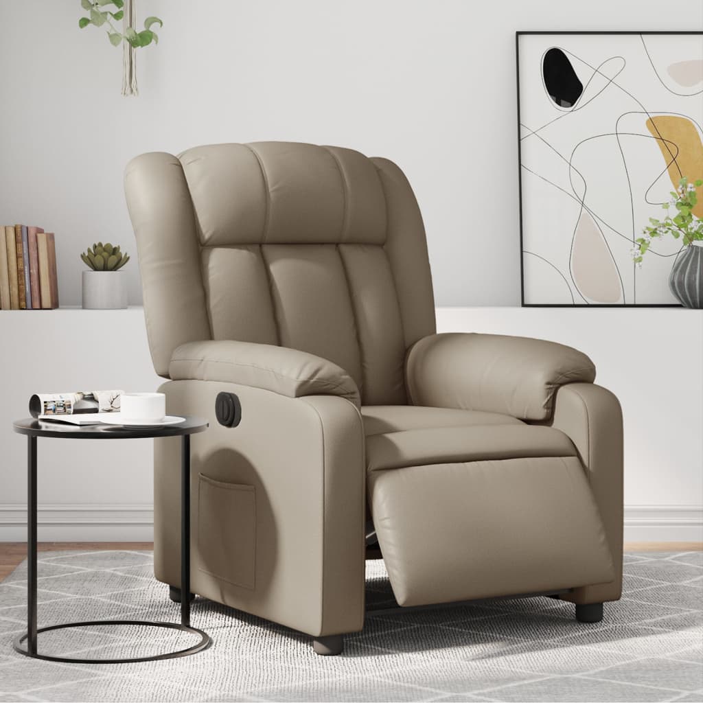 Fauteuil verstelbaar elektrisch kunstleer cappuccinokleurig
