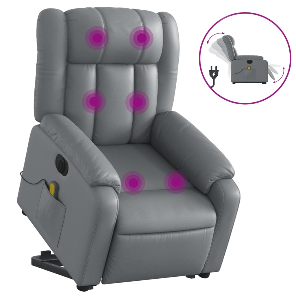 Sta-op-massagestoel elektrisch kunstleer grijs
