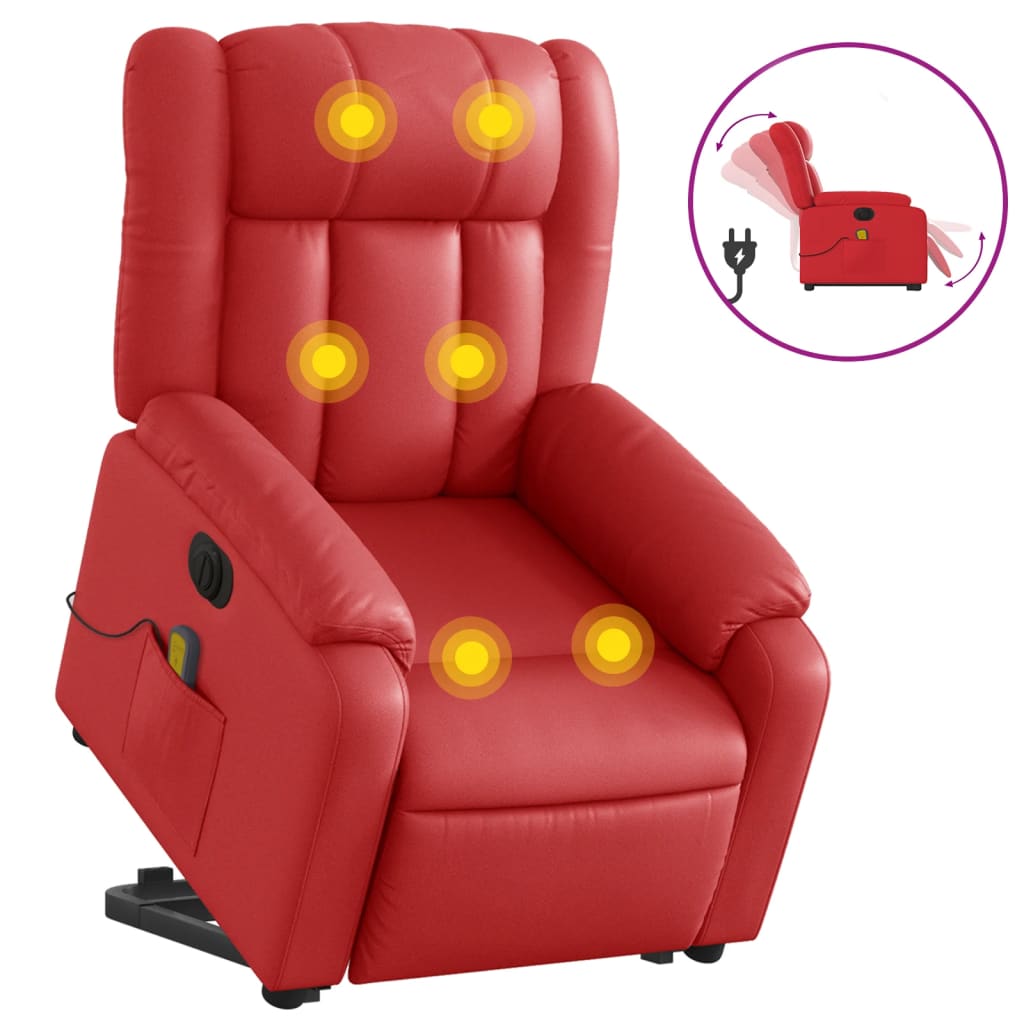 Sta-op-massagestoel elektrisch kunstleer rood