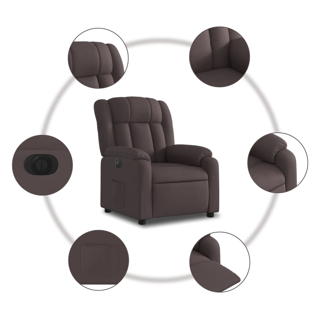 Fauteuil verstelbaar elektrisch stof donkerbruin