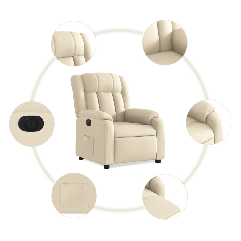 Fauteuil verstelbaar elektrisch stof crèmekleurig