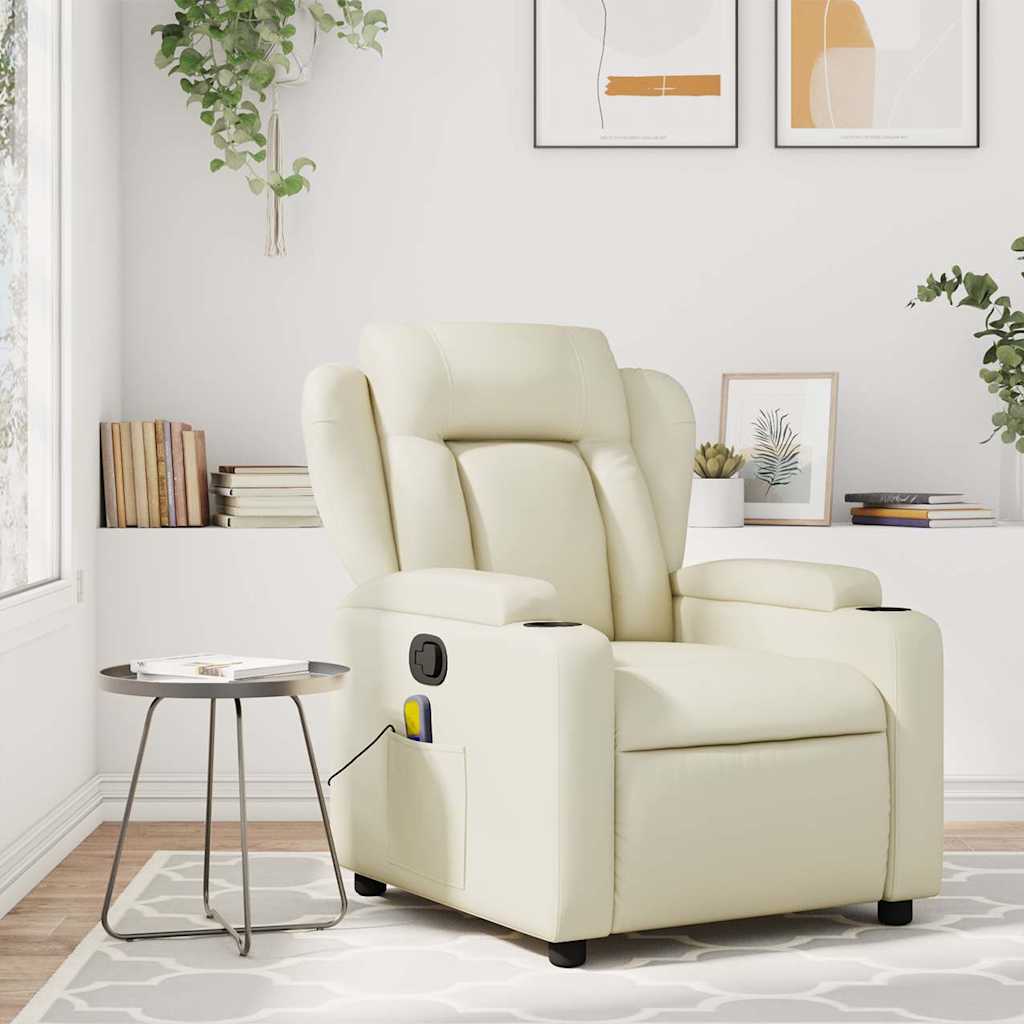 Massagestoel van kunstleer in crèmekleur