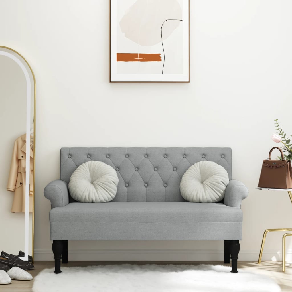 Bankje met rugleuning 120x62x75,5 cm stof lichtgrijs