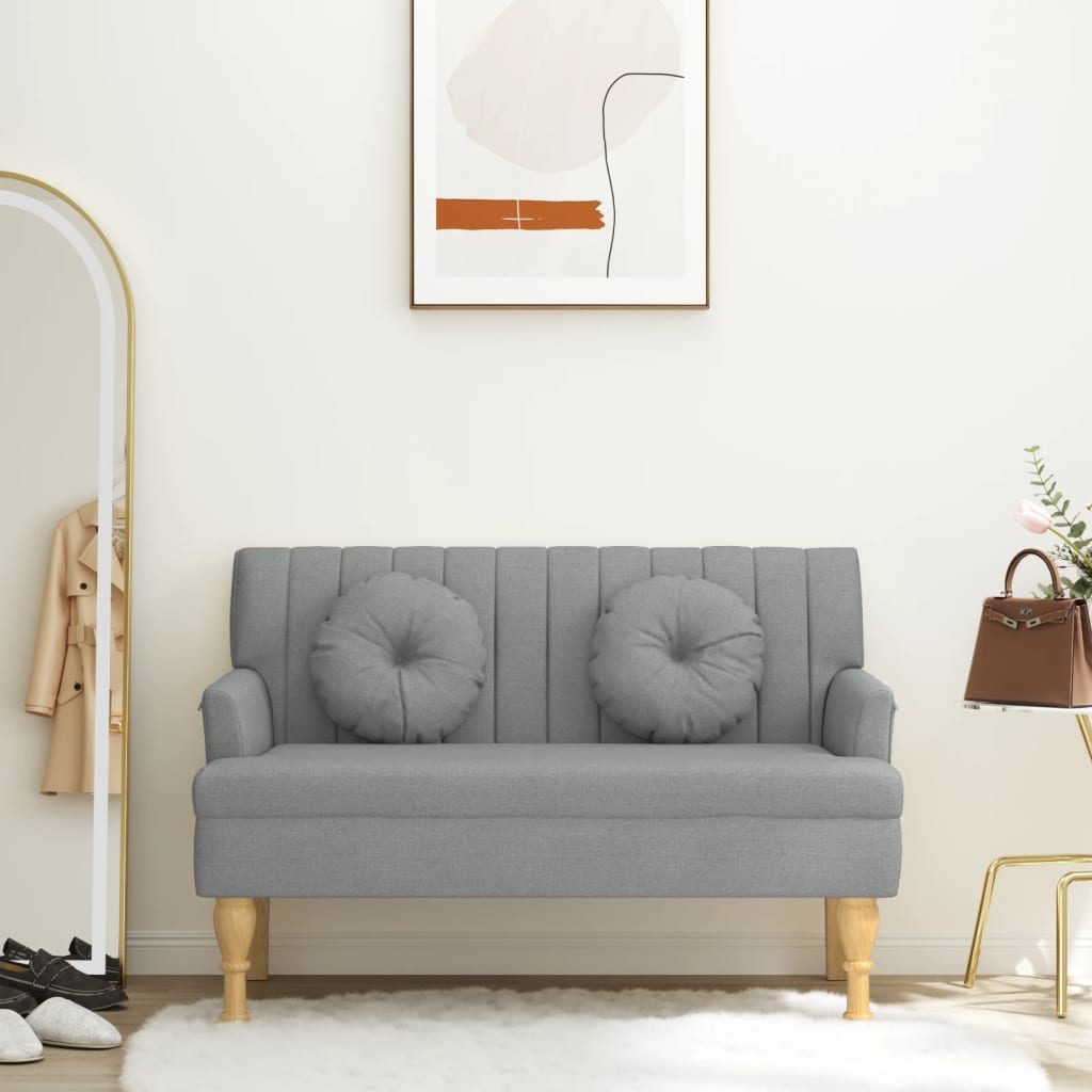 Bankje met kussens 113x64,5x75,5 cm stof lichtgrijs