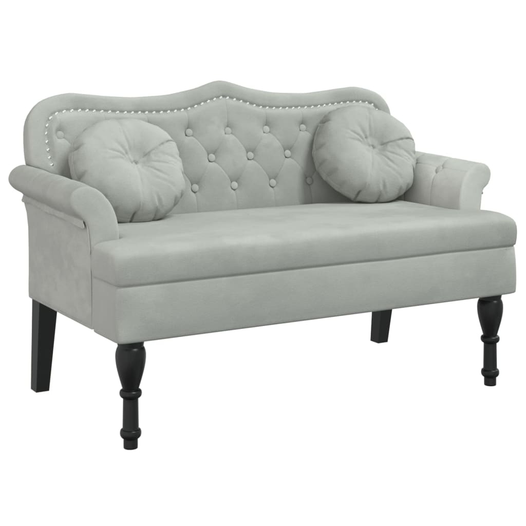 Bank met kussens lichtgrijs 120,5x65x75 cm fluweel