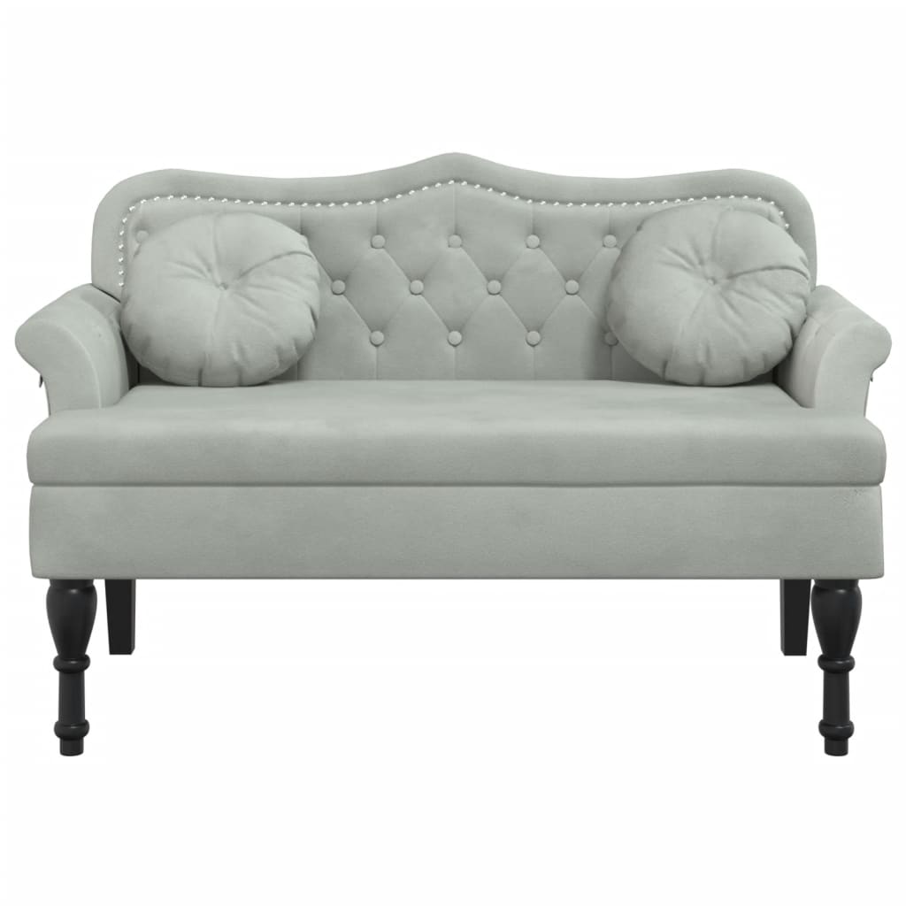 Bank met kussens lichtgrijs 120,5x65x75 cm fluweel