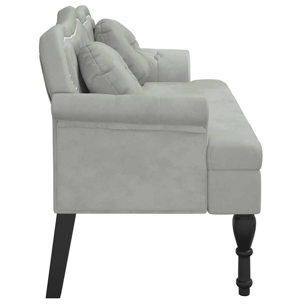 Bank met kussens lichtgrijs 120,5x65x75 cm fluweel