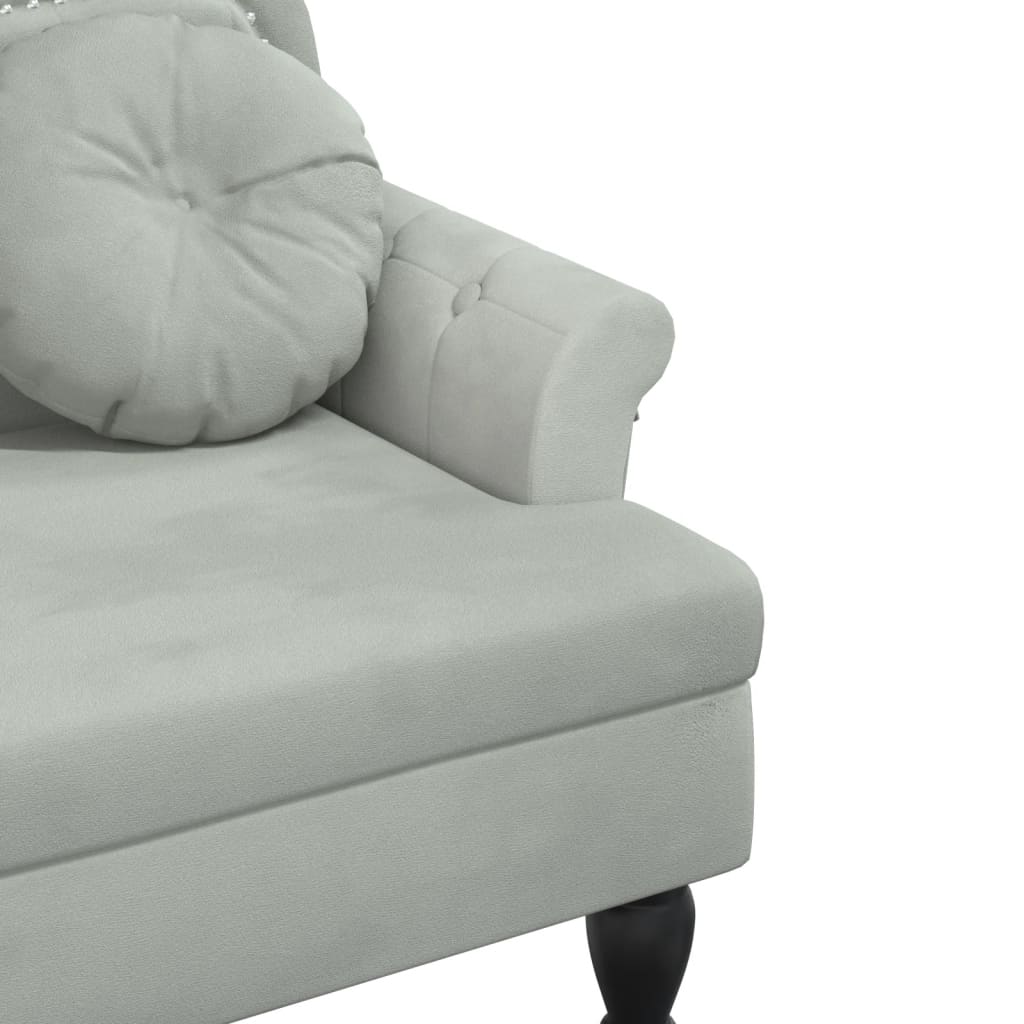 Bank met kussens lichtgrijs 120,5x65x75 cm fluweel