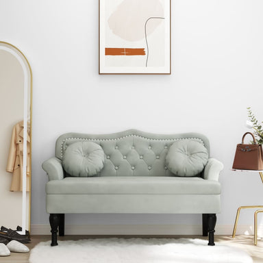 Bank met kussens lichtgrijs 120,5x65x75 cm fluweel