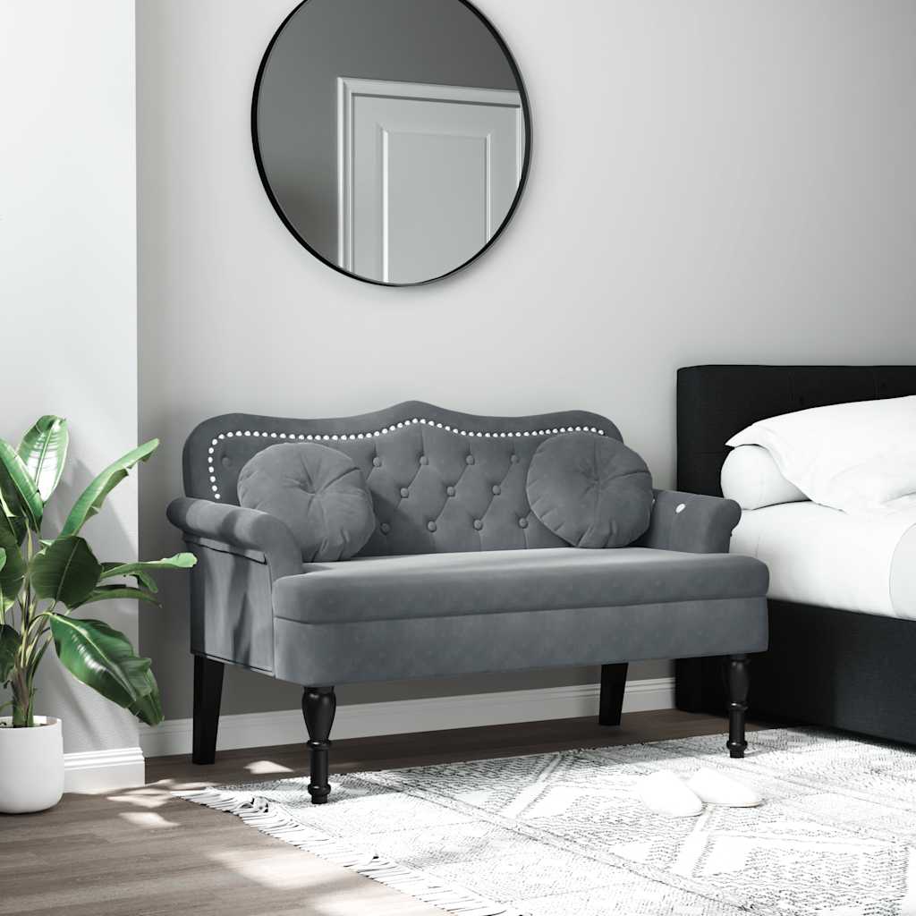 Bank met kussens donkergrijs 120,5x65x75 cm fluweel