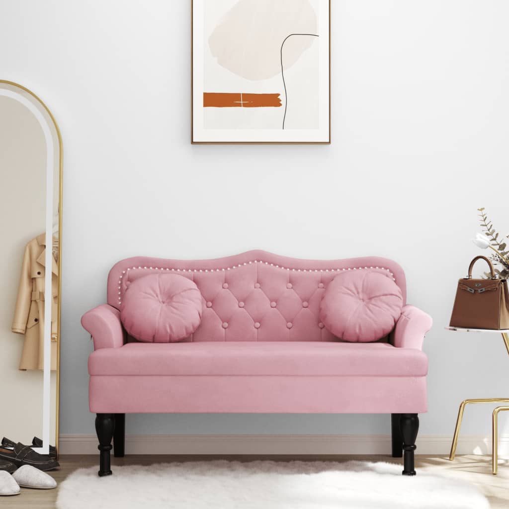 Bankje met kussens 120,5x65x75 cm fluweel roze