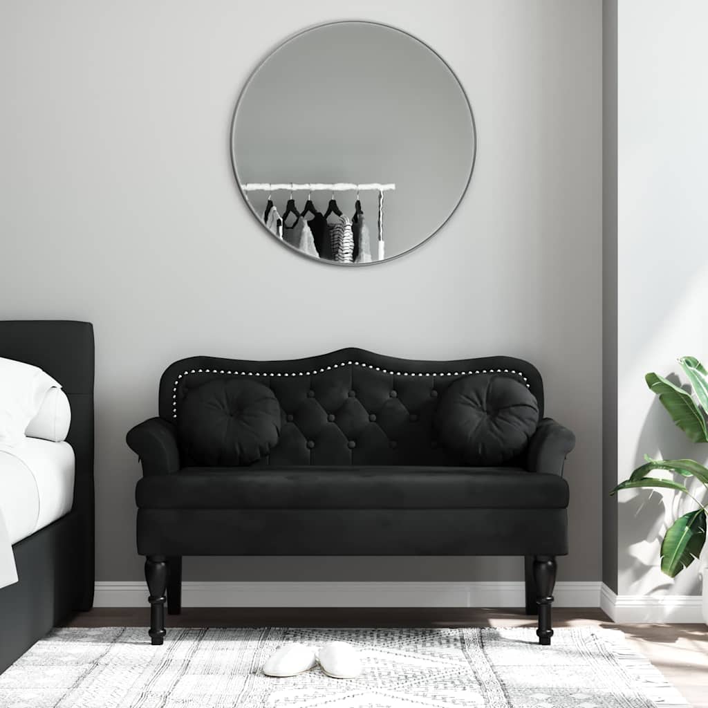 Bank met kussens zwart 120,5x65x75 cm fluweel
