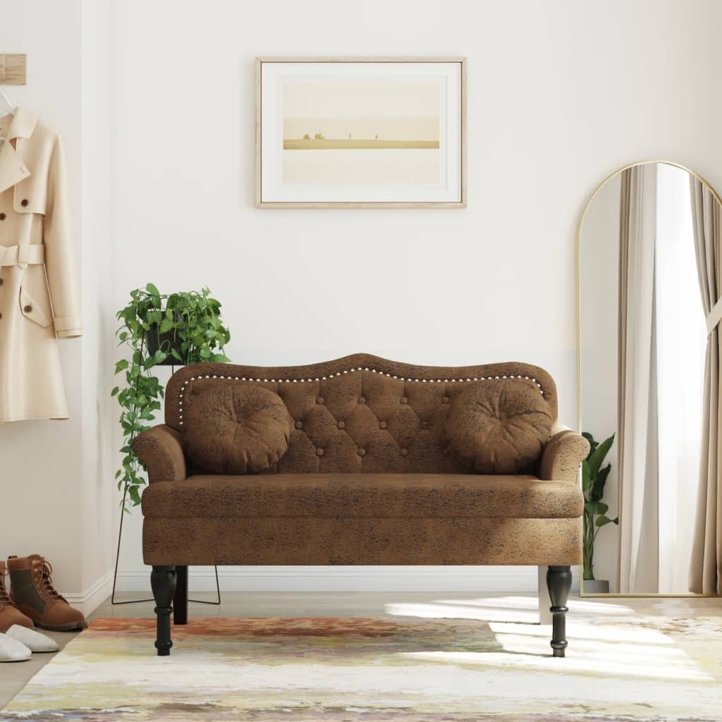 Bank met kussens bruin 120,5x65x75 cm kunstsuède