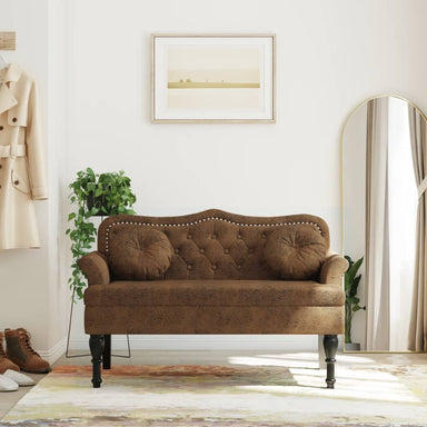 Bank met kussens bruin 120,5x65x75 cm kunstsuède