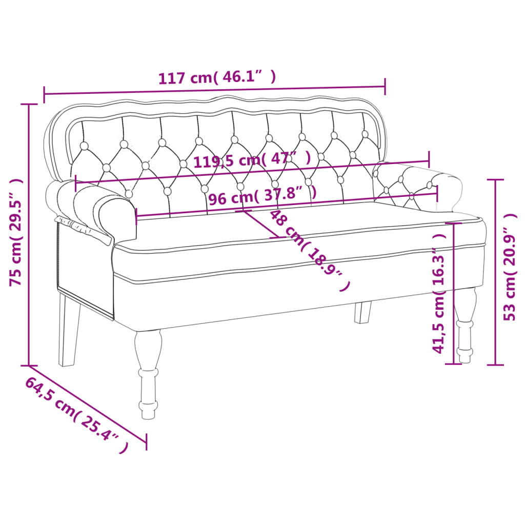 Bank met rugleuning lichtgrijs 119,5x64,5x75 cm fluweel