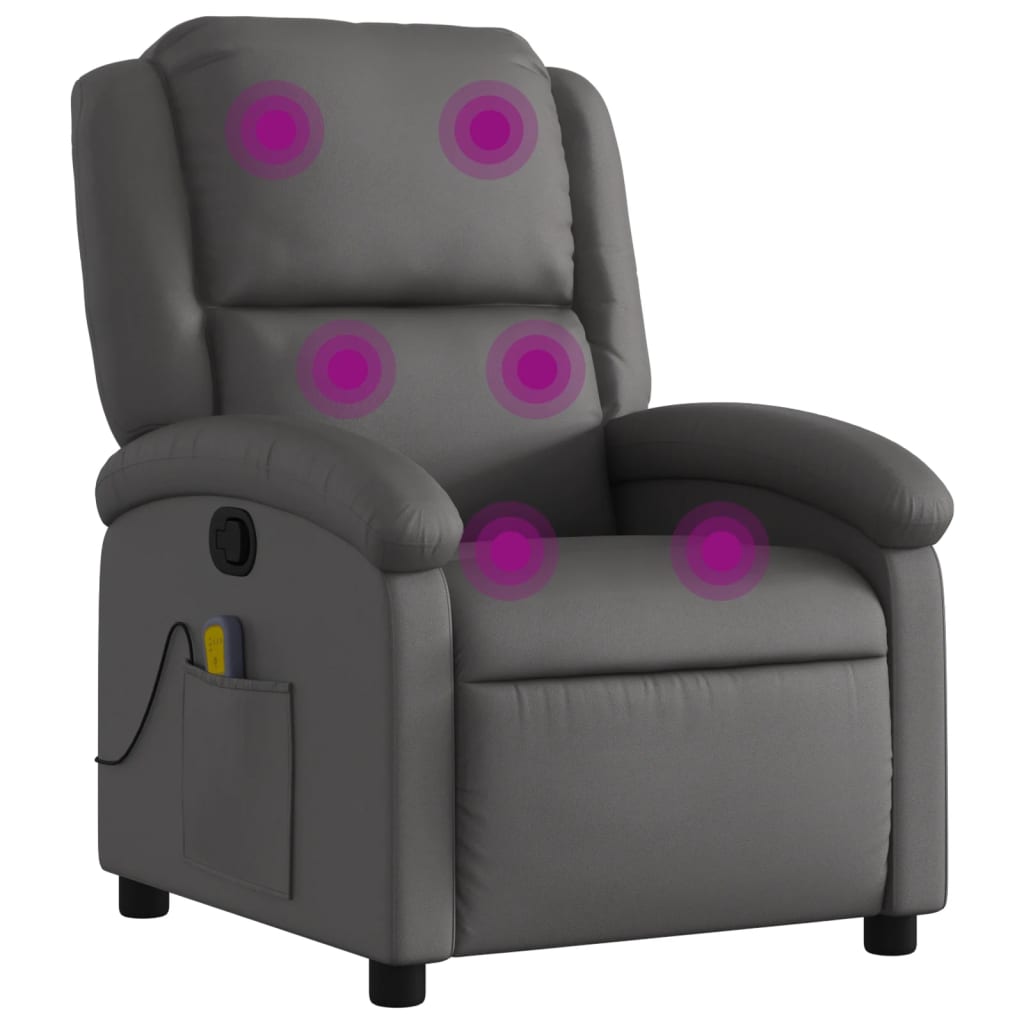 Massagestoel echt leer grijs
