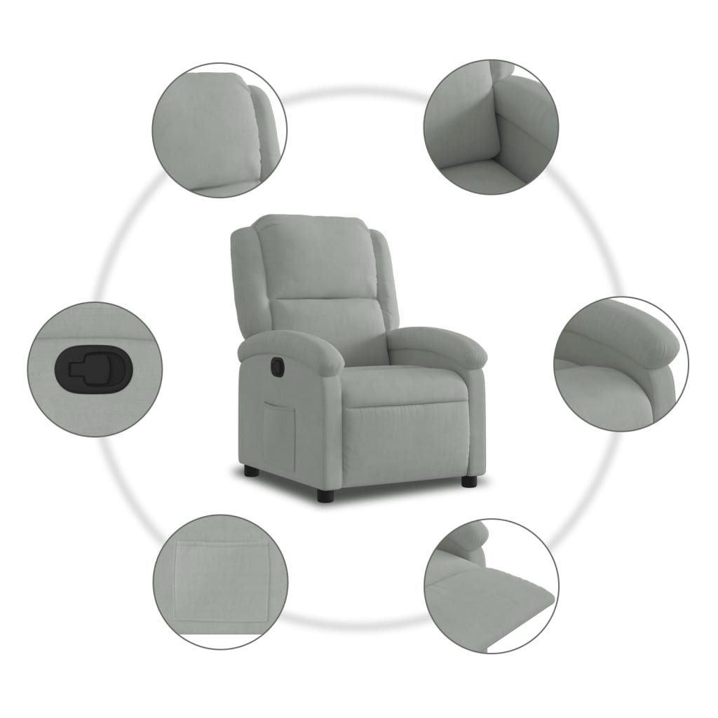 Fauteuil verstelbaar fluweel lichtgrijs