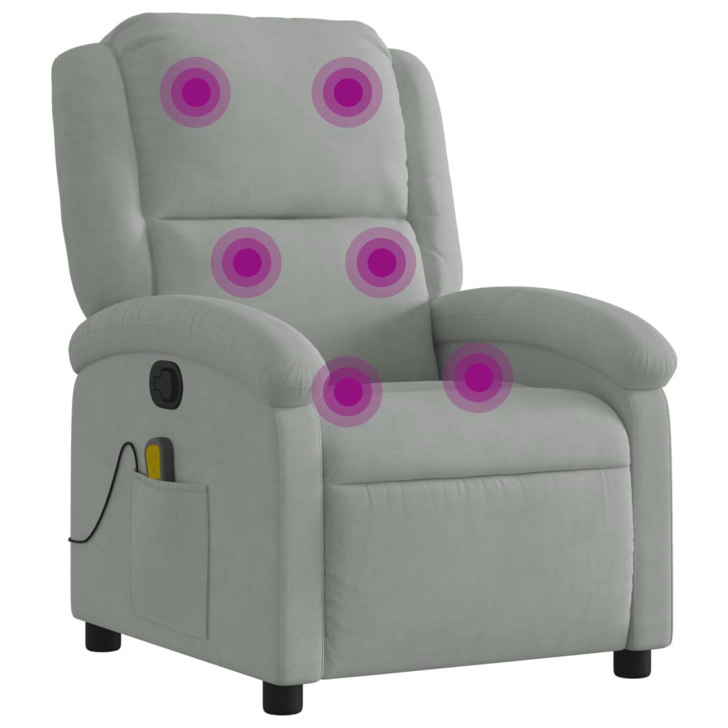 Massagestoel verstelbaar fluweel lichtgrijs