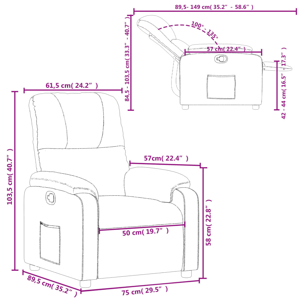 Fauteuil verstelbaar microvezelstof crèmekleurig