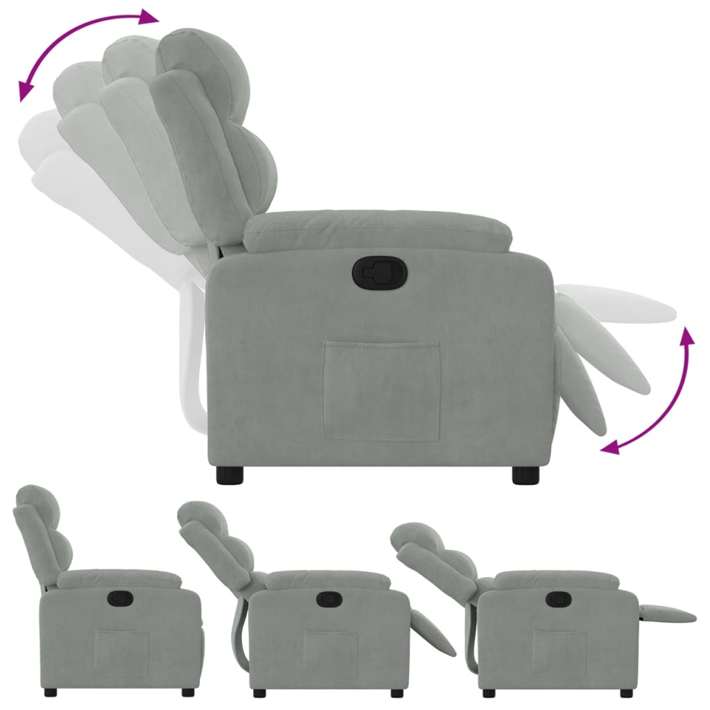 Fauteuil verstelbaar fluweel lichtgrijs