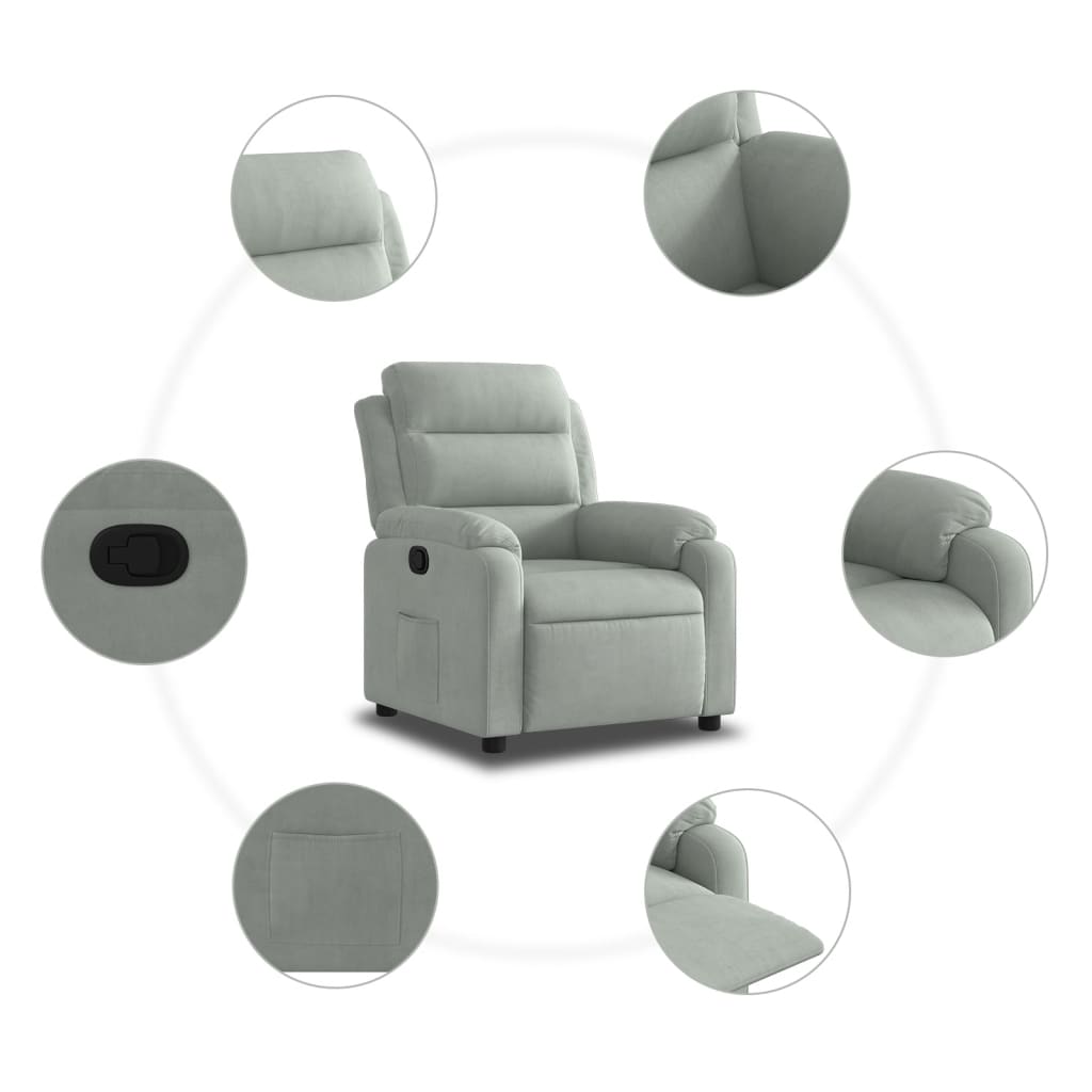 Fauteuil verstelbaar fluweel lichtgrijs