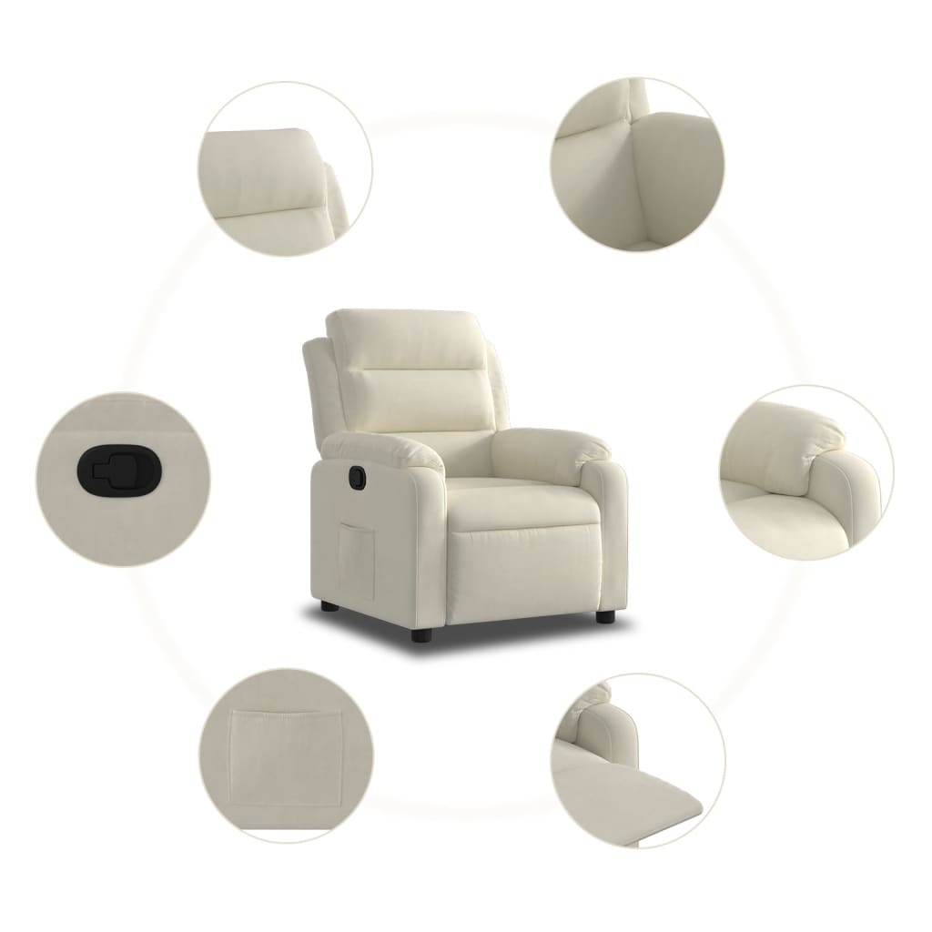 Fauteuil verstelbaar fluweel crèmekleurig