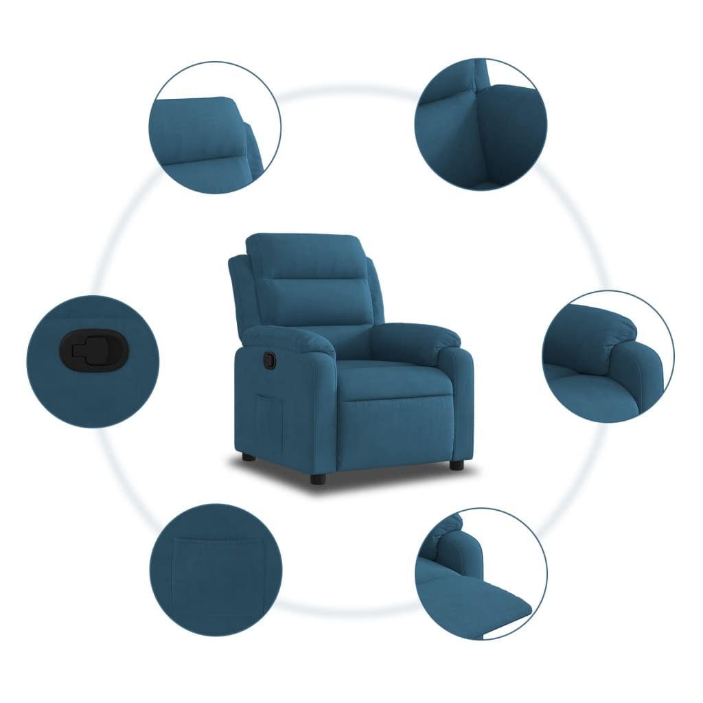 Fauteuil verstelbaar fluweel blauw
