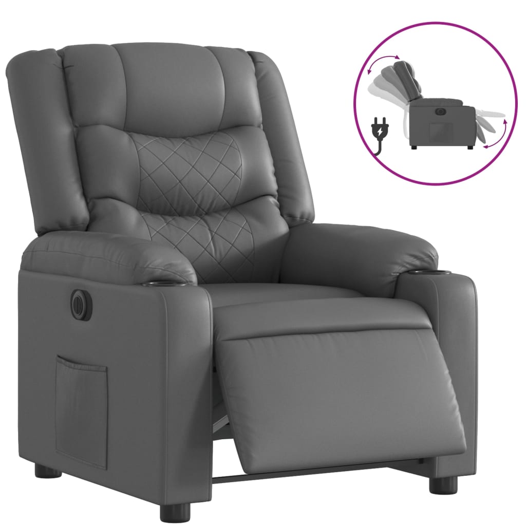 Fauteuil verstelbaar elektrisch kunstleer grijs