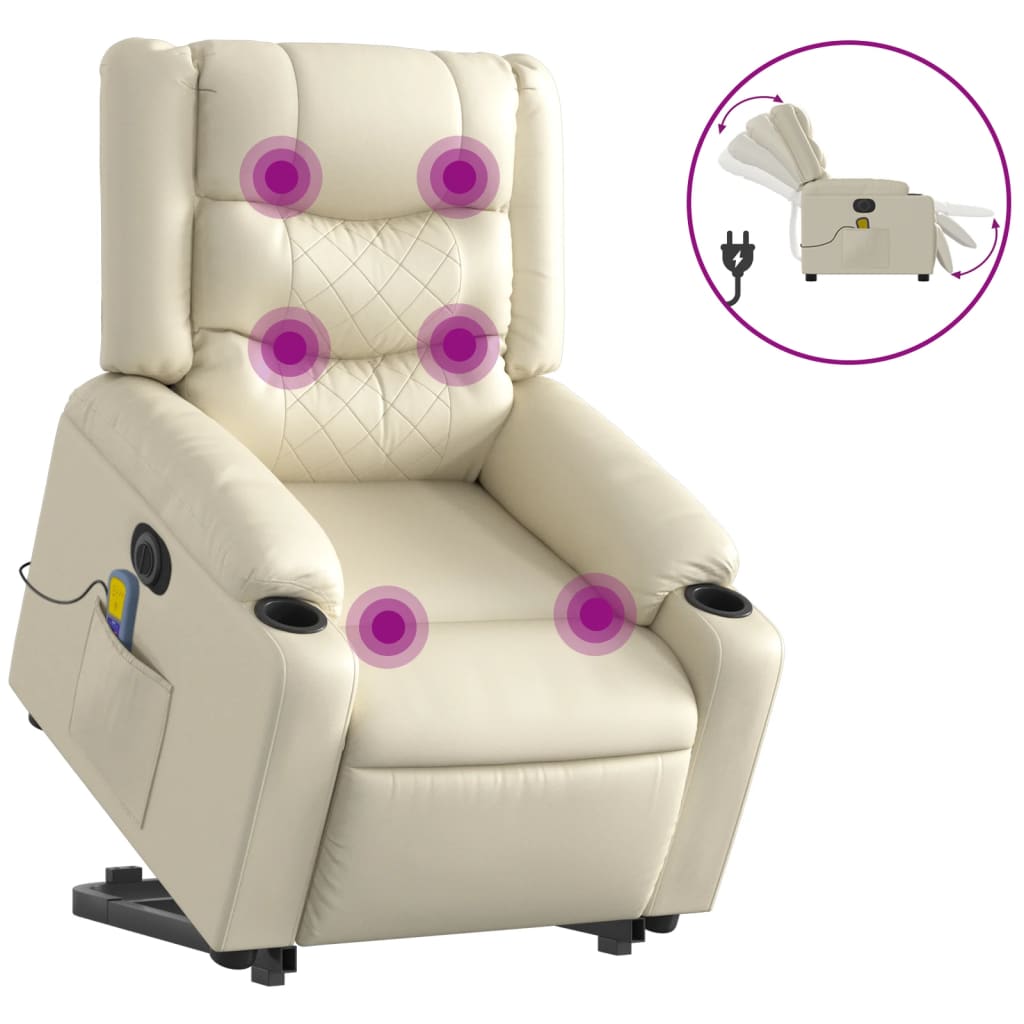 Sta-op-massagestoel elektrisch kunstleer crèmekleurig