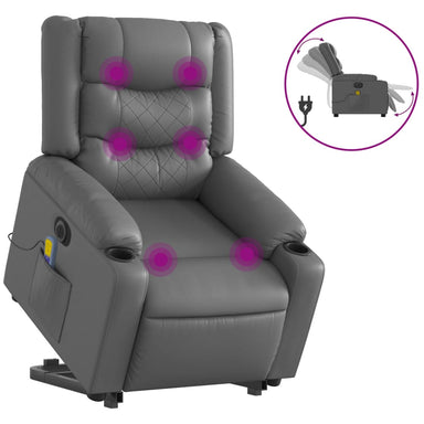 Sta-op-massagestoel elektrisch kunstleer grijs