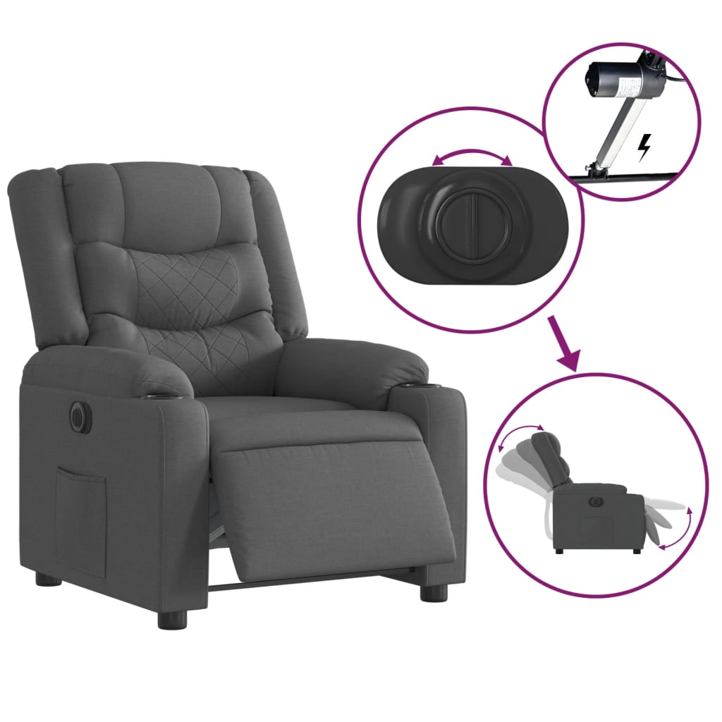 Fauteuil elektrisch verstelbaar stof donkergrijs
