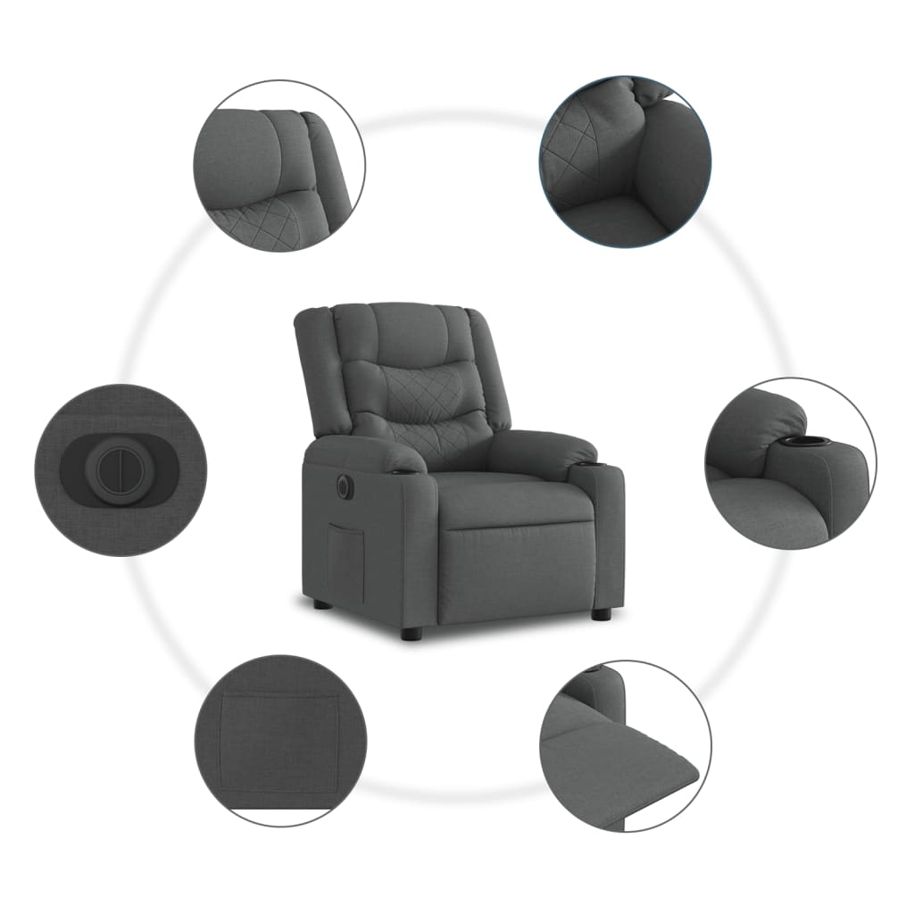 Fauteuil elektrisch verstelbaar stof donkergrijs
