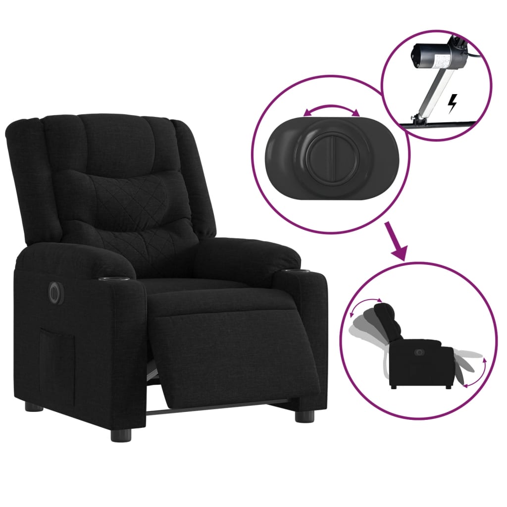 Fauteuil verstelbaar elektrisch stof zwart
