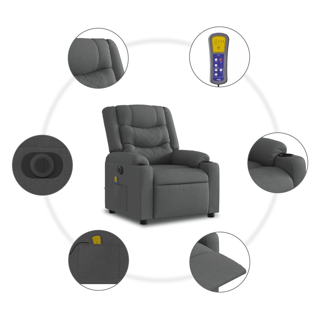 Sta-op-massagestoel elektrisch verstelbaar stof donkergrijs