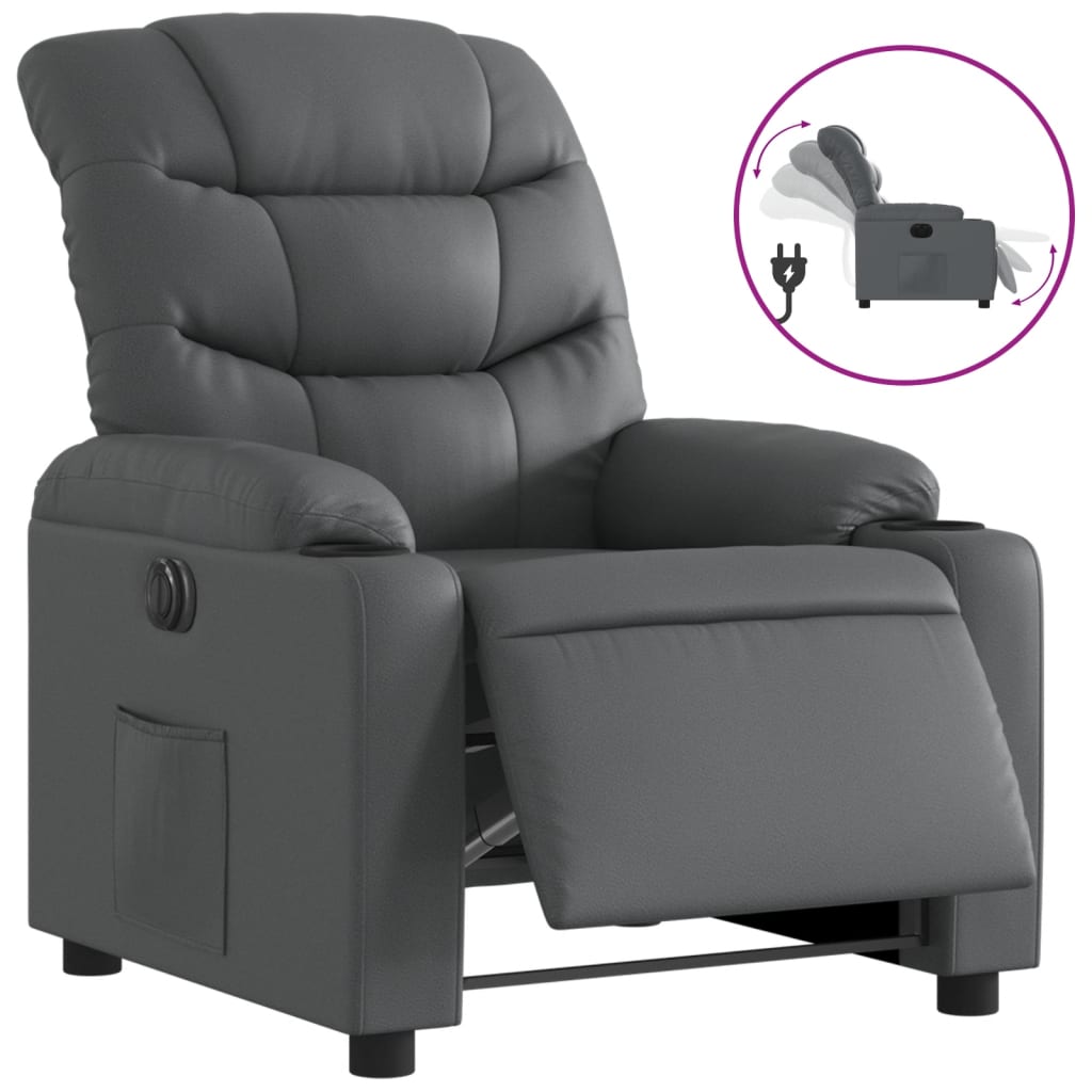 Fauteuil verstelbaar elektrisch kunstleer grijs