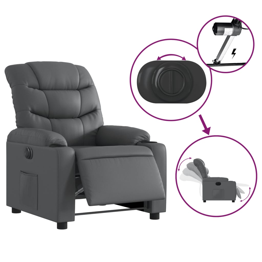 Fauteuil verstelbaar elektrisch kunstleer grijs